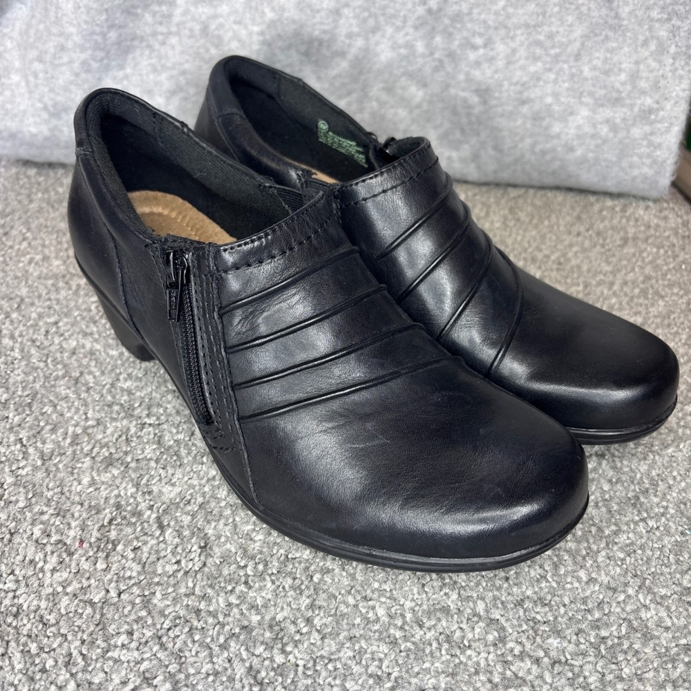 Michel Meynard Leather Ankle Booties Womens 9.5 Black Pleated Zip Low Heel